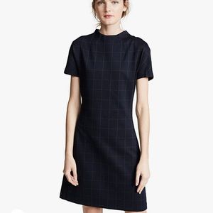 Theory Size Medium Dolman Shift Windowpane Dress, Dark Navy w/ Faint Mustard